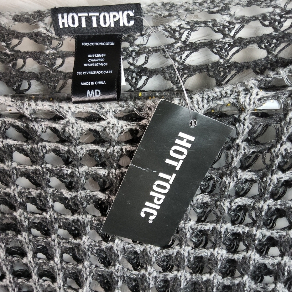 HOT TOPIC Black Gray Mesh Deconstructed Goth Punk Y2K Cropped Top Sz M Unisex - Picture 7 of 10